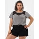 thumbnail image 3 of Women Plus Size Lace Insert Short Sleeves Round Neck Top Gray L, 3 of 6
