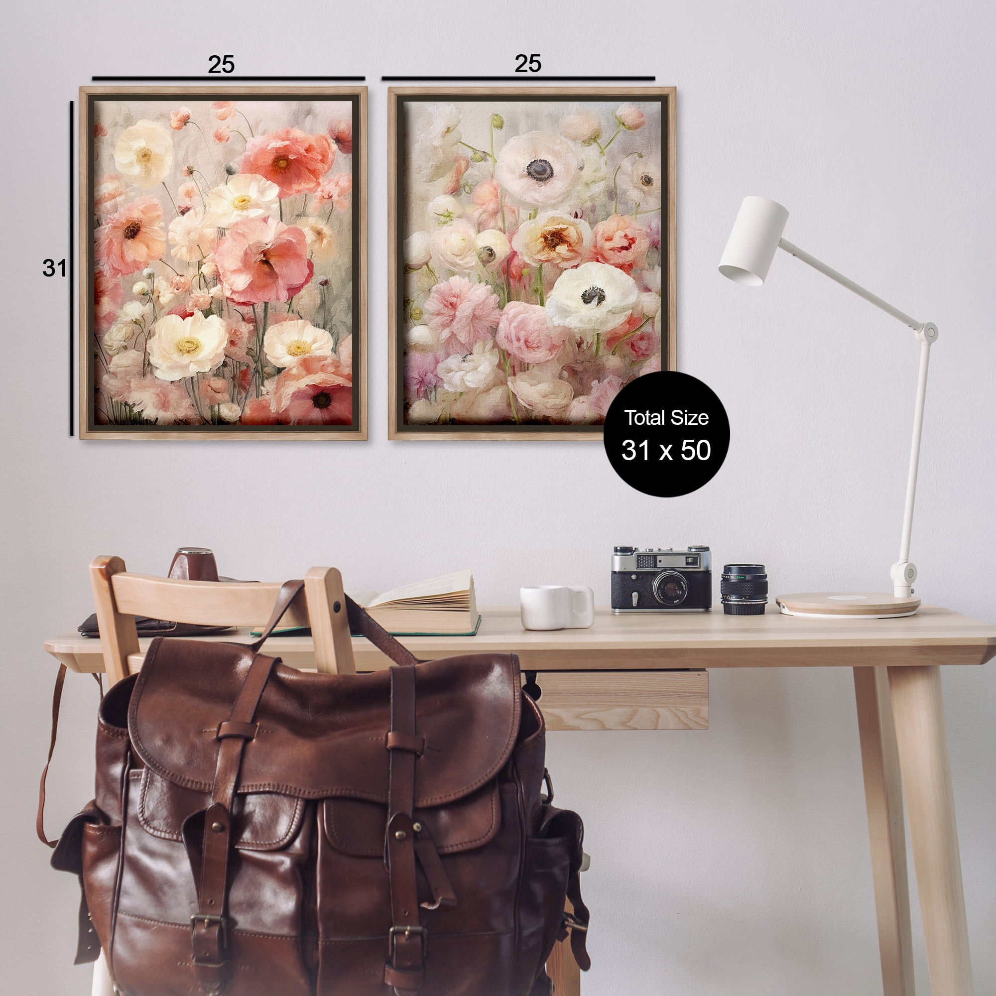 Stupell Industries Blush Floral Flowers Plants & Flowers Painting Brown Floater Framed Canvas Art Print Wall Art, 31 x 25, Set of 2