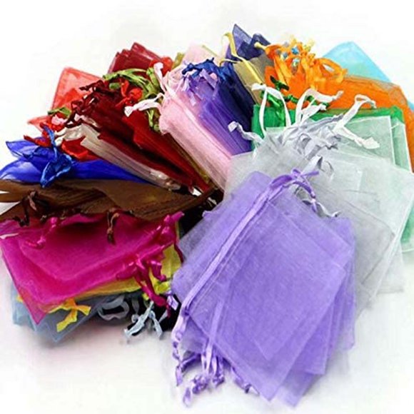 TIMIFIS Home Decor 100 Pcs Sachets Pochettes Cadeau en Organza avec Rubans pour Bijoux 7x9cm DecorFall