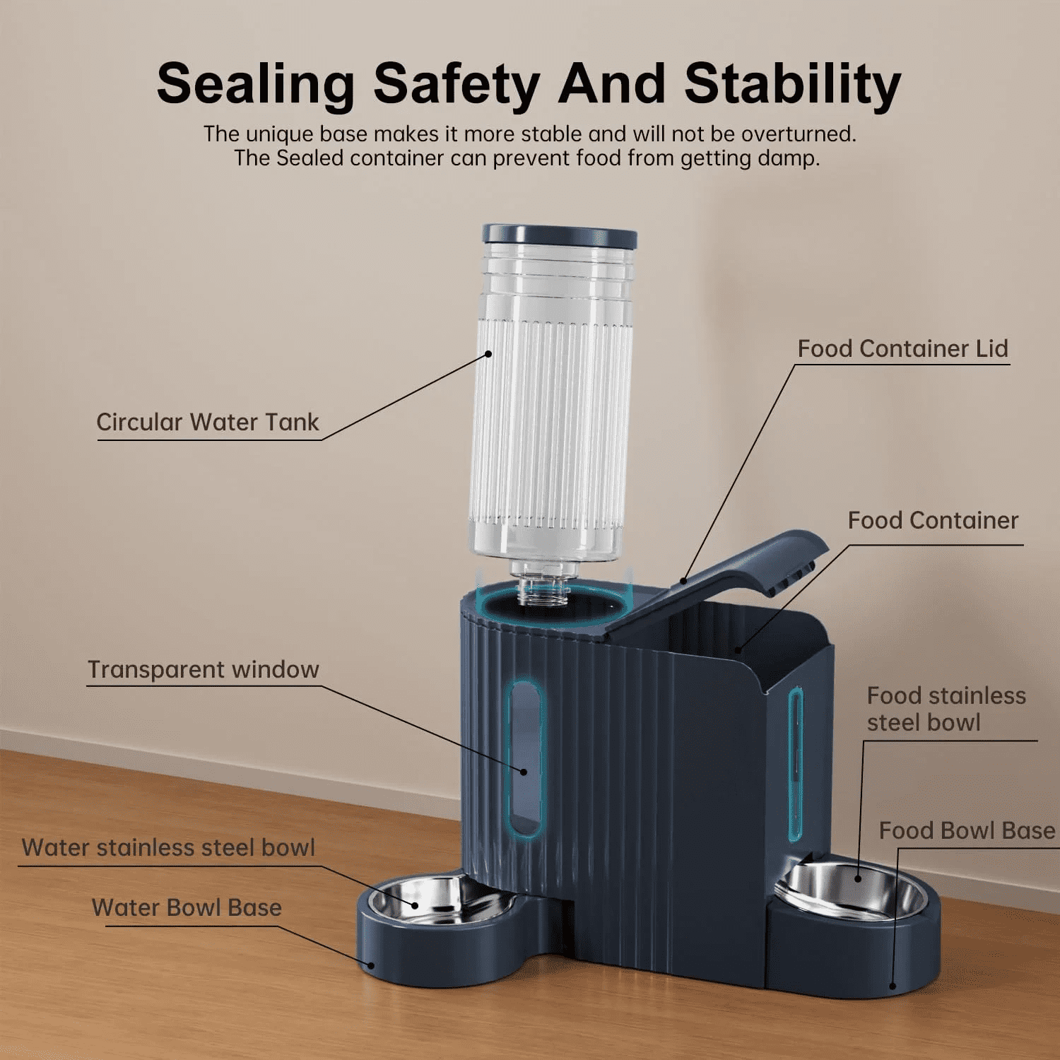 Nomipaw Cat Dog Feeder and Waterer Automatic Gravity Feeding - Two-in-One - 0.8 Gallon Each - Blue
