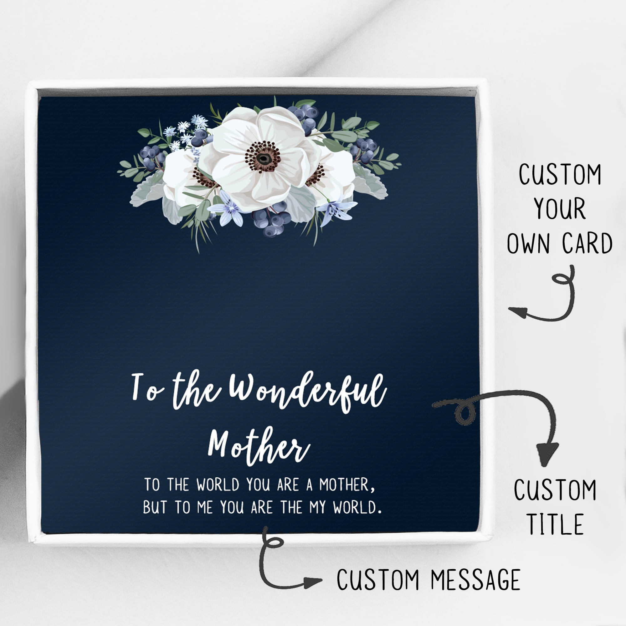 Personalized Card and Necklace Gift for Mom, Custom Card for Mother's Day and Necklace, Gift for Mom, Gift for Her Necklace and Custom Card [Gold Cube, Personalized Card]