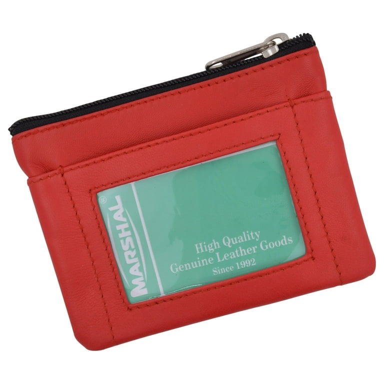 Genuine Leather Coin Change Purse With Front ID Window Key Ring 710 Assorted color
