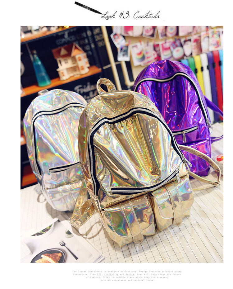 Women Girls Holographic Gammaray Hologram Backpack Bag Travel School Rucksack 