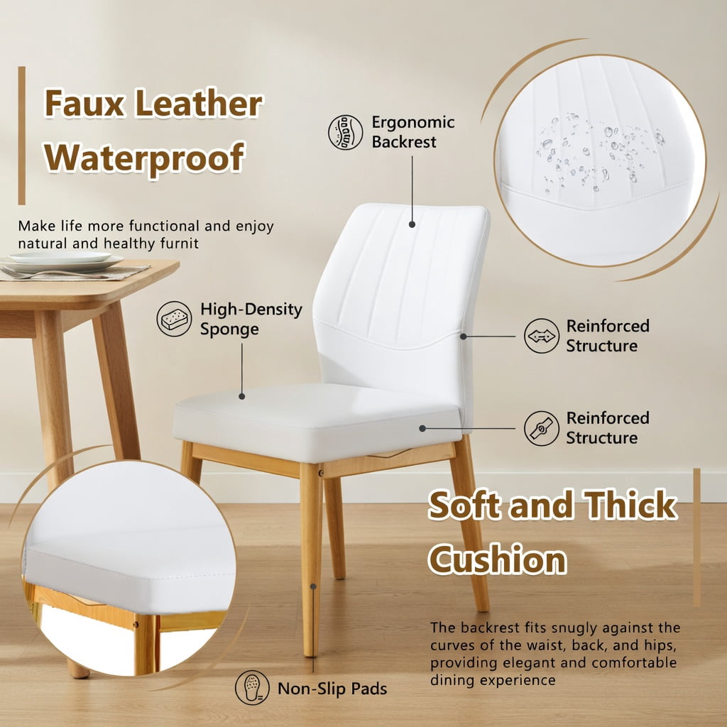 Hommoo 4-Pack Modern Dining Chairs, 37 in Tall, Ergonomic PU Leather Backrest, Sturdy Metal Frame, Easy-Clean Design for Kitchen or Dining Room, White & Gold