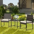 thumbnail image 3 of Gymax 3PCS Patio Rattan Hand-Woven PE Wicker Bistro Set Outdoor Furniture Set w/ Table & Cushion, 3 of 10
