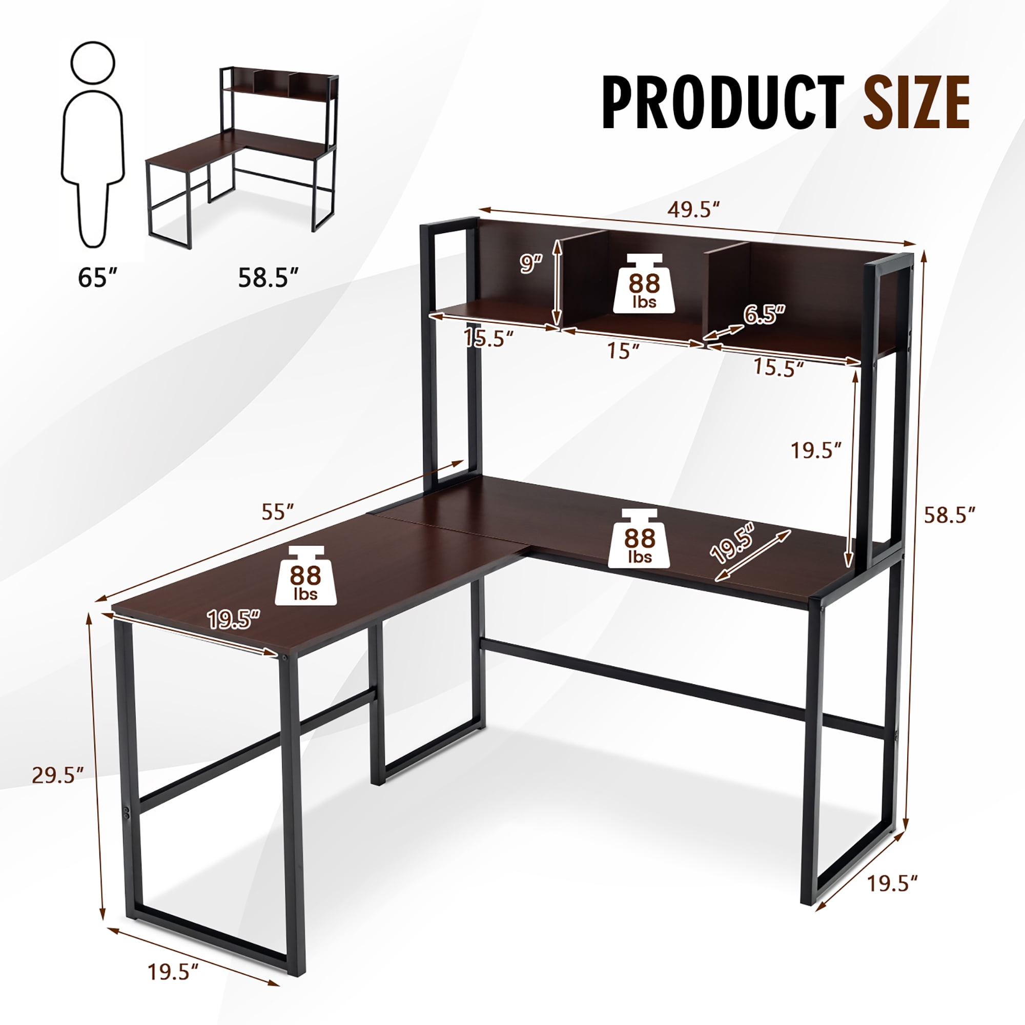 チロネイビーL Costway 55'' L-Shaped Corner Computer Desk, Teak Writing