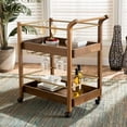 thumbnail image 3 of Baxton Studio Tahir Modern and Contemporary Walnut Brown Finished Wood and Antique Gold Finished Metal 2-Tier Mobile Bar, 3 of 5