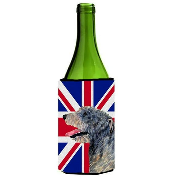 Irish Wolfhound With English Union Jack British Flag Wine bottle sleeve Hugger - 24 Oz.