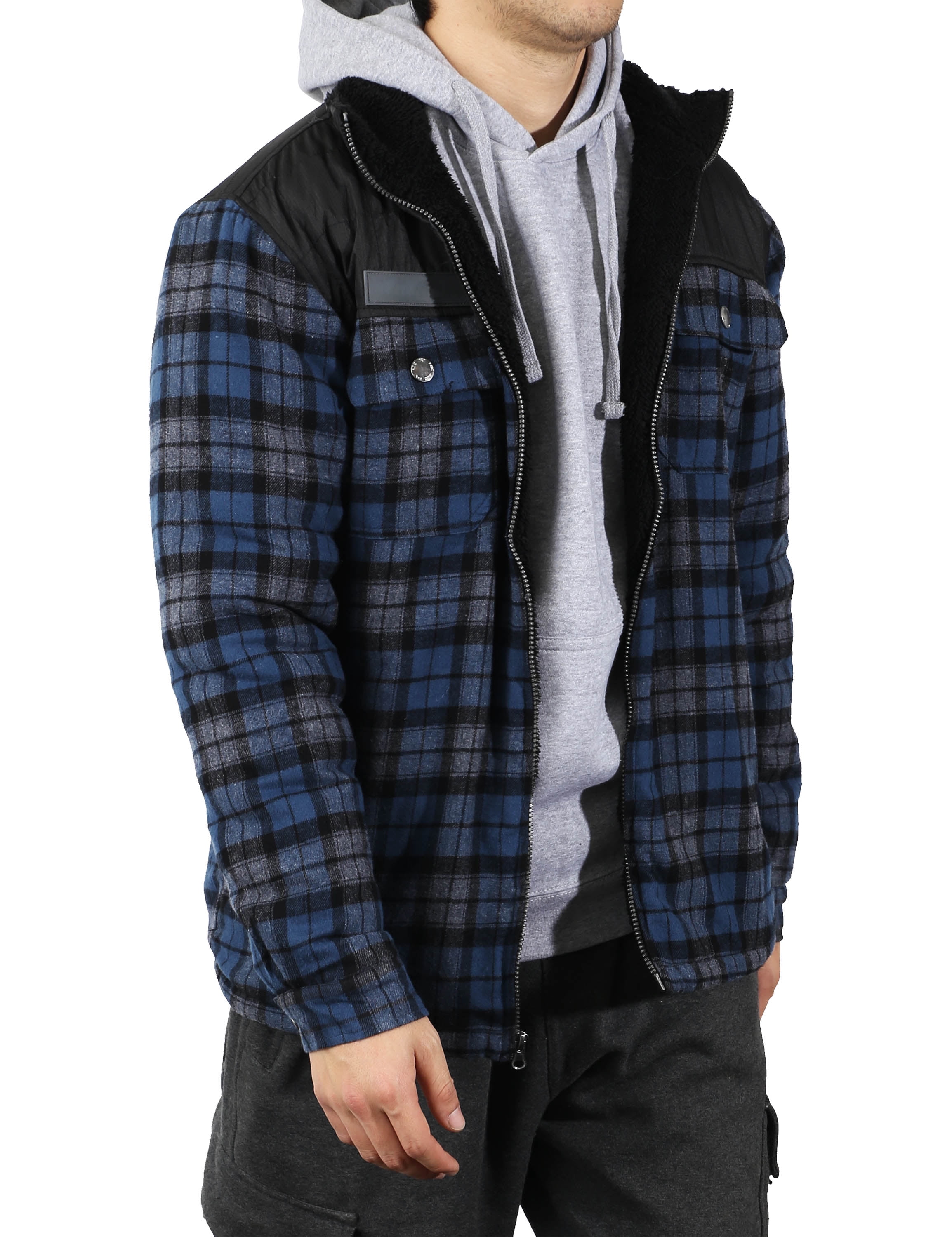 Ma Croix Men's Plaid ZipUp Sherpa Lined Thermal Fleece Padded Cotton