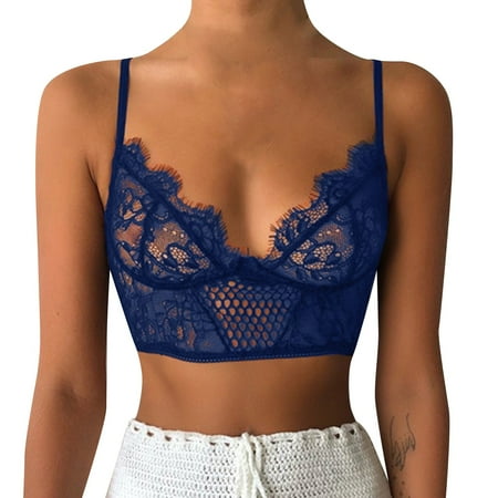 

LBECLEY for Women Plus Size Vest Crop Wireless Bra Lingerie V Neck Underwear Camisole 5X Lingerie for Plus Size Women Night Gowns Blue L