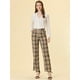 thumbnail image 3 of INSPIRE CHIC Pantalones a cuadros casuales para mujer, bolsillos, pierna recta, trabajo, oficina, pantalones caqui negro M, 3 of 5