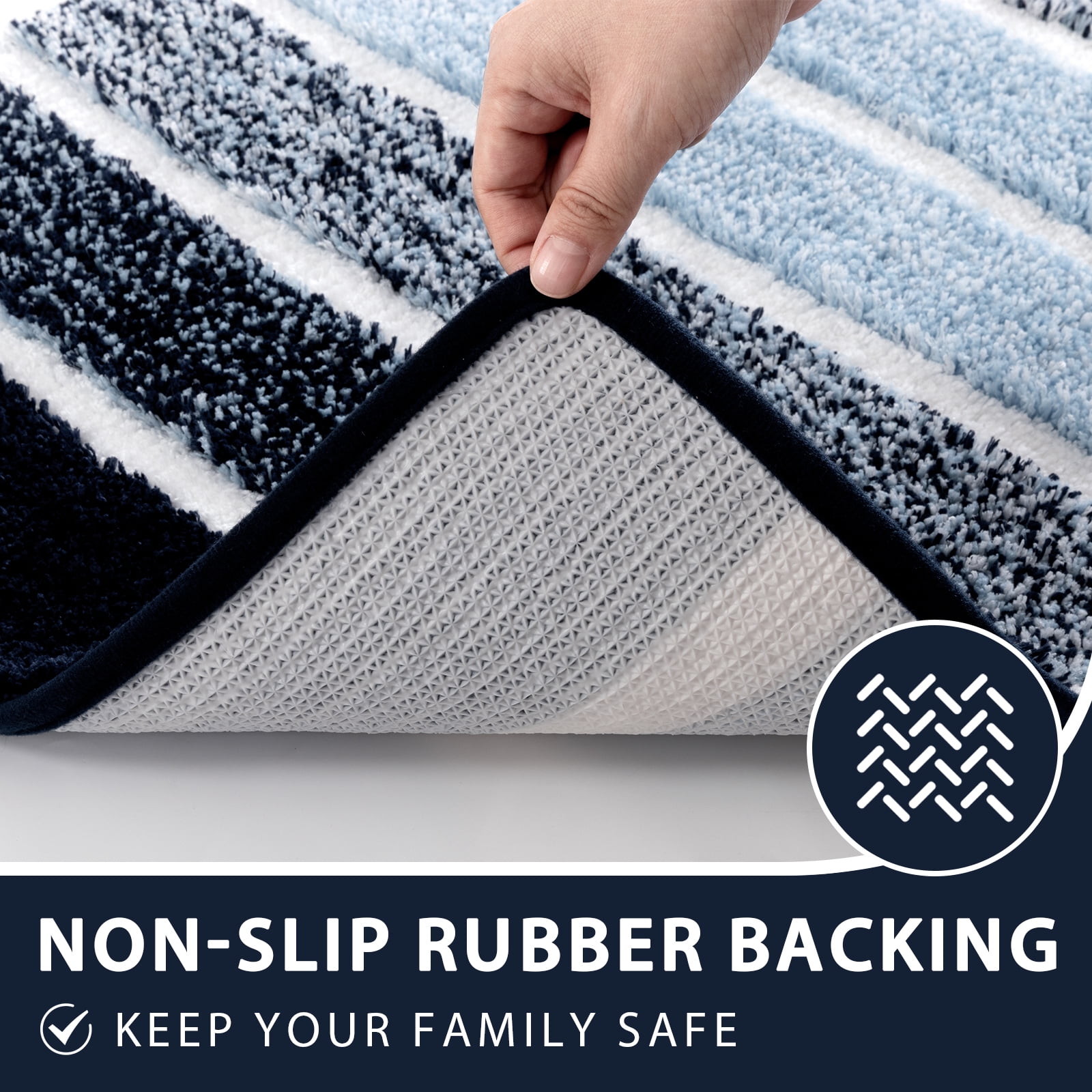 Findosom Bathroom Rugs Set of 3,Absorbent Non-Slip Machine Washable Bath Rugs, Microfiber Quick Dry Bath Mats for Bathroom Floor Tub Shower Bedroom Kitchen,18"x26"+18"x48"+U Shape 20"x24" Navy