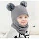 thumbnail image 3 of Orejeras para bebé niño y niña, pañuelo para la cabeza, bufanda, sombrero y cuello, todo en uno, además de orejeras gruesas de terciopelo, gorro cálido para bebé, gorro de lana de punto (gris), 3 of 5
