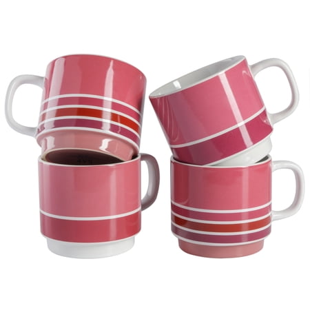 Gap Home Color Stripes 14.8-Ounce Stackable Pink Stoneware Mug  Set of 4