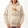 thumbnail image 2 of Women Fall And Winter Casual Solid Color Pet O Neck Pocket Sweatshirt Funny Pullover With Half Zipper Purr Pup Pet Pocket Hoodie, 2 of 9