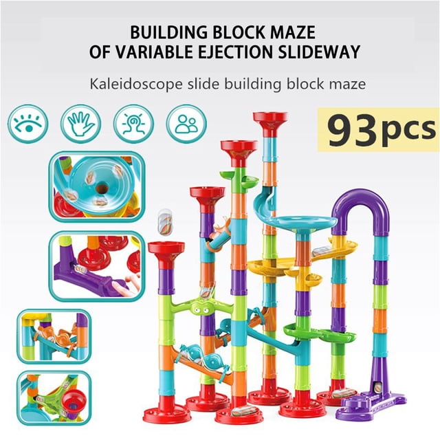 A 93Pc Slide Block Marble Run Game - Diy Building Toy With 30 Balls, Educational Stem Fun For Kids, Plastic Material