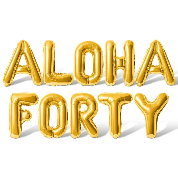 Letter Balloons - ALOHA FORTY 16" Inch Alphabet Letters Foil Mylar Balloon 40th Birthday Party Banner (Gold)