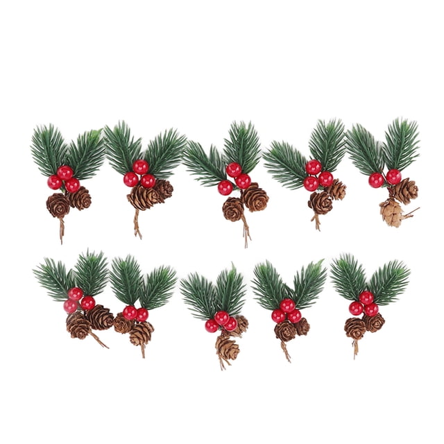10 Uds. De púas navideñas, piña, baya roja, aguja, decoraciones navideñas delicadas artificiales
