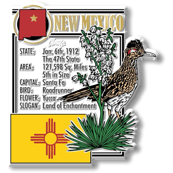 Aimant de Montage de l'État du Nouveau-Mexique par Classic Magnets, 2,9 Pouces x 3,2 Pouces, Souvenirs et Cadeaux de Collection Fabriqués aux États-Unis