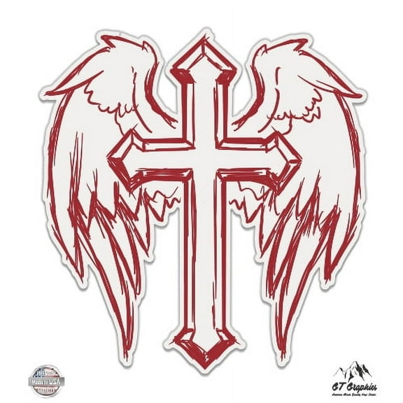 Winged Cross - 3" Vinyl Sticker - For Car Laptop I-Pad Phone Helmet Hard Hat - Waterproof Decal