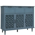 thumbnail image 5 of TIMOREN Modern Storage Cabinet, Buffet Storage Cabinet with 3 Door 3 Drawer, Solid Wood Legs, Carved Pattern Doors, and Black Metal Handles, Sideboard for Bedroom, Living Room, or Study, 5 of 11