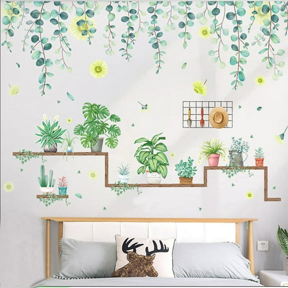 Balsa Circle 35" Green Potted Plants Shelves Removable PVC Wall Stickers Dorm Room Bedroom Decorations