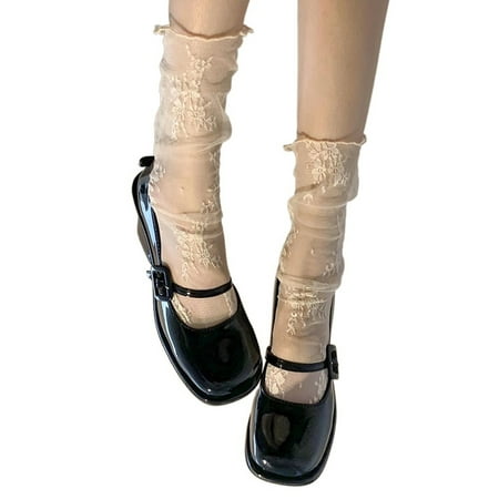 

Genuiskids Women Lace Lolita Socks Cute Mesh Cut Out Harajuku Punk Knee High Socks 90S Girls Fishnet Gothic Loose Stocking