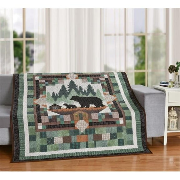 De Leon Collections 63874 Cabin in the Pines Boho Nature Lodge Cabin Patchwork 60 x 50 Decorative Quilt Throw Blanket