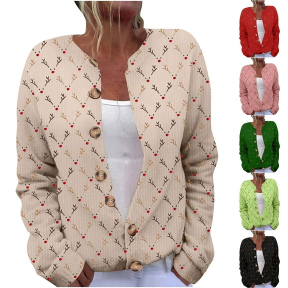 Feancey Womens Ugly Christmas Sweater Reindeer Plaid Print Plus Size Cardigans Oversized Long Sleeve Open Front Button Cardigan Sweaters Holiday Cute Tops Green S