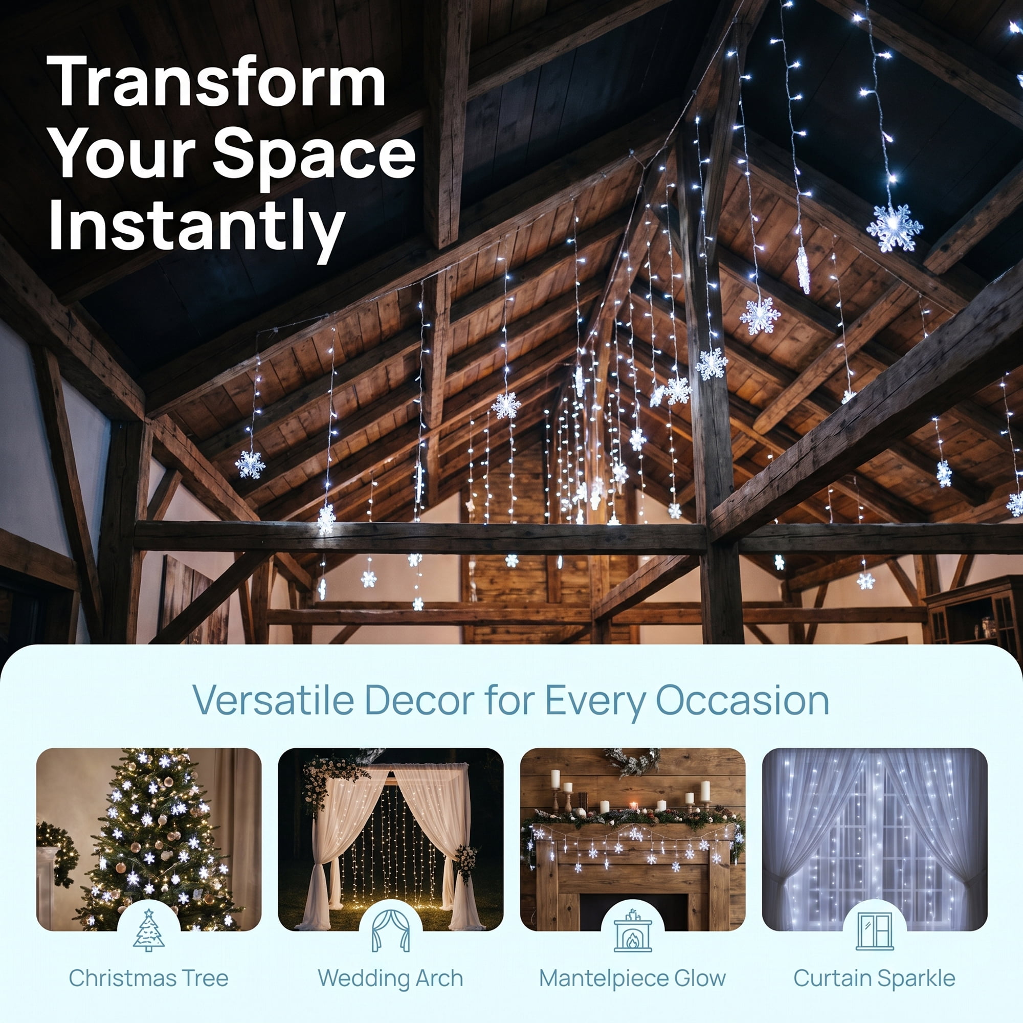 Unique Bargains Snowflake Decor Lights for Indoor 3.5 ft White US Plug In Powers