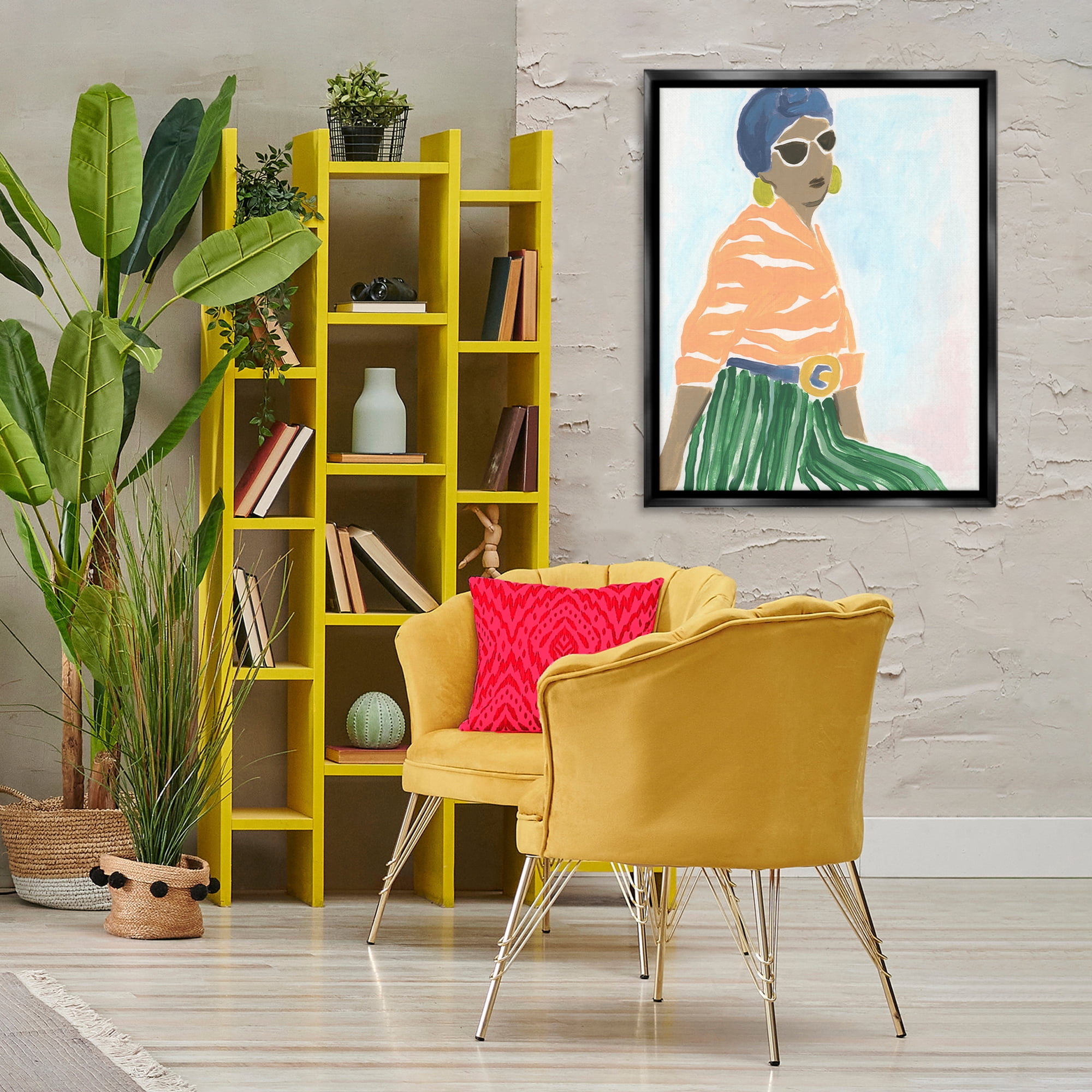 Stupell Industries Stylish Woman with Headwrap People Painting Black Floater Framed Canvas Art Print Wall Art, 25 x 31
