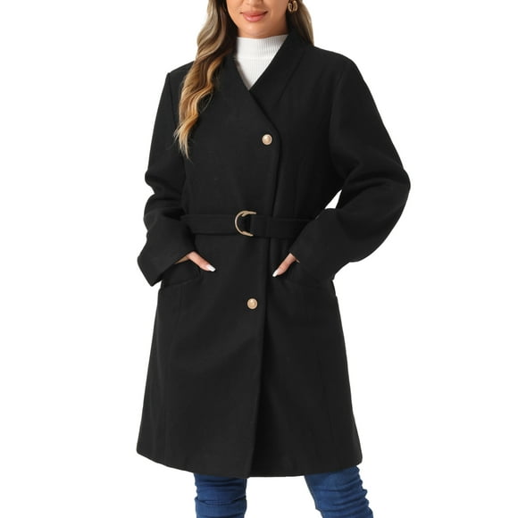 Abrigos de botón INSPIRE CHIC para mujer, abrigo clásico largo de invierno con cuello alto y manga larga, negro, XL