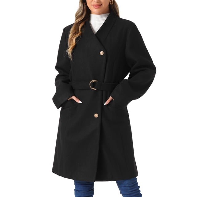 Abrigos de botón INSPIRE CHIC para mujer, abrigo clásico largo de invierno con cuello alto y manga larga, negro, XL