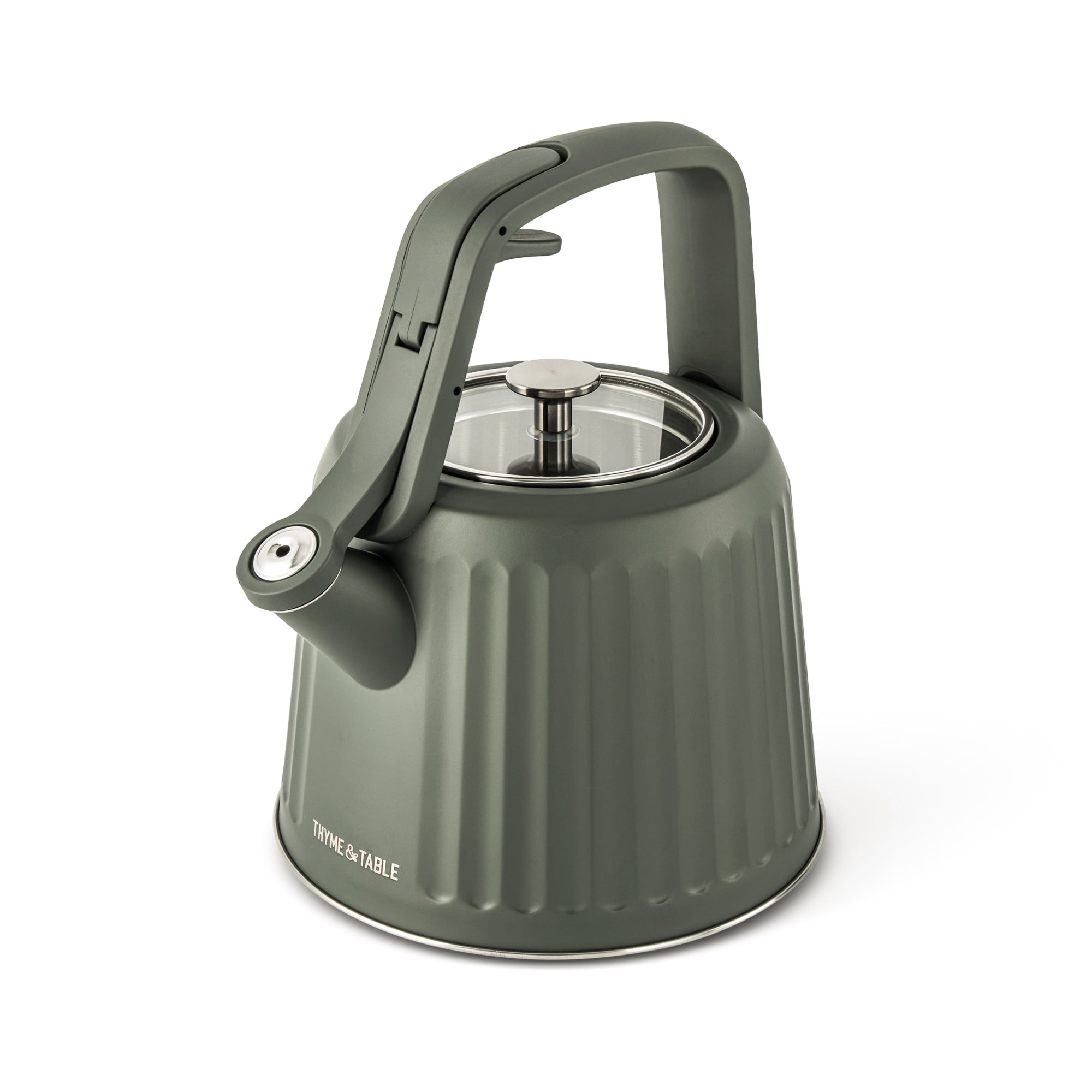 Thyme & Table 2.5L Stainless Steel Ribbed Tea Kettle, Moss