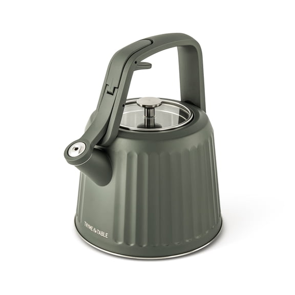 Thyme & Table 2.5L Stainless Steel Ribbed Tea Kettle, Moss