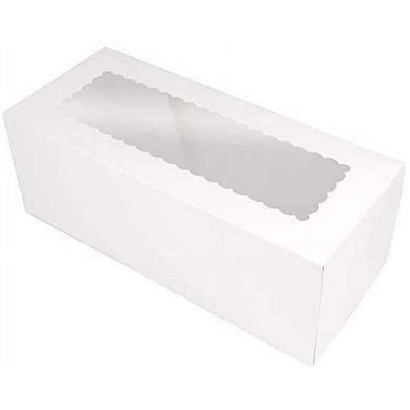 O'Creme White Rectangular Cake Box 14 Inch x 6 Inch x 5 Inch High with Scalloped Window - Pack of 5