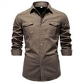 thumbnail image 1 of pstuiky Camisas para hombre de manga larga, Blusa informal de manga larga con botones y parches lisos para hombre top de hombre xl, 1 of 9