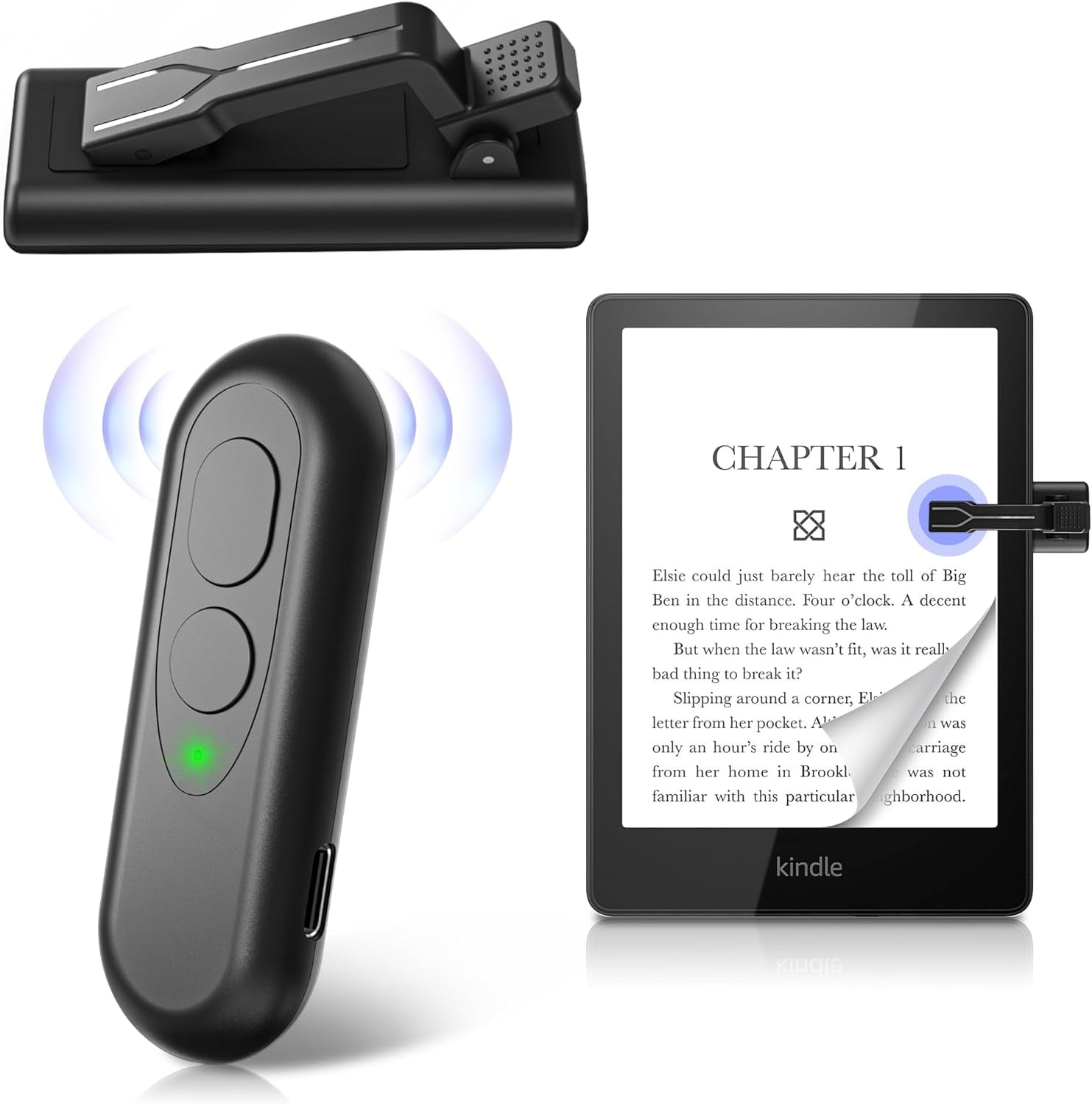 Wireless Page Turner For Kindle & Tablets - Remote Control Reading Clicker With Selfie Shutter | Hands-Free Reading