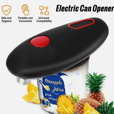 Black Electric Can Opener - Safe No Sharp Edge Design, Automatic Hands-Free Operation, Battery Powered Kitchen Gadget for Easy Opening Cans.