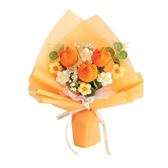 Ramo de flores de ganchillo para San Valentín, decoración para restaurante, fiesta, hotel. Naranja