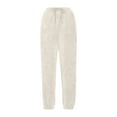 thumbnail image 3 of KeShDi Wide Leg Womens Pants Plus Size sweatpants Womens Solid Color Drawstring Furry Casual Warm Wide-leg Trousers Beige S, 3 of 5