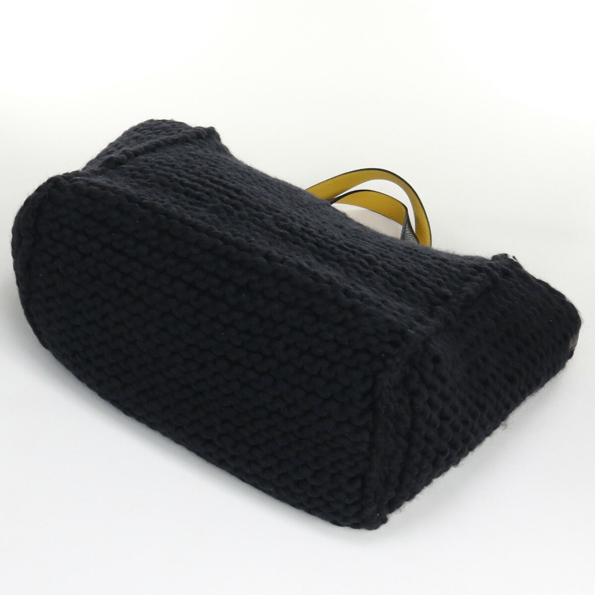 FENDI 7VA390 Logo Wool Tote Bag Hand Bag wool Women Black/yellow