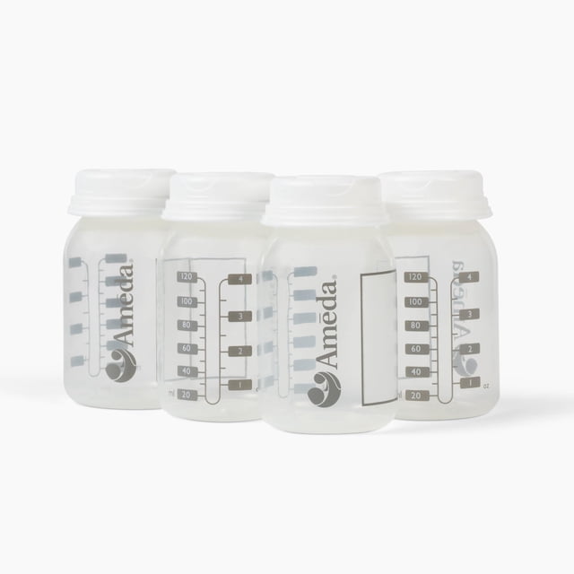 Biberones de almacenamiento de leche materna Ameda de 4 x 120 ml con tapas herméticas
