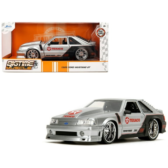 1989 Ford Mustang GT "Texaco" Silver Metallic and Matt Black "Bigtime Muscle" Series 1/24 Diecast Model Car by Jada