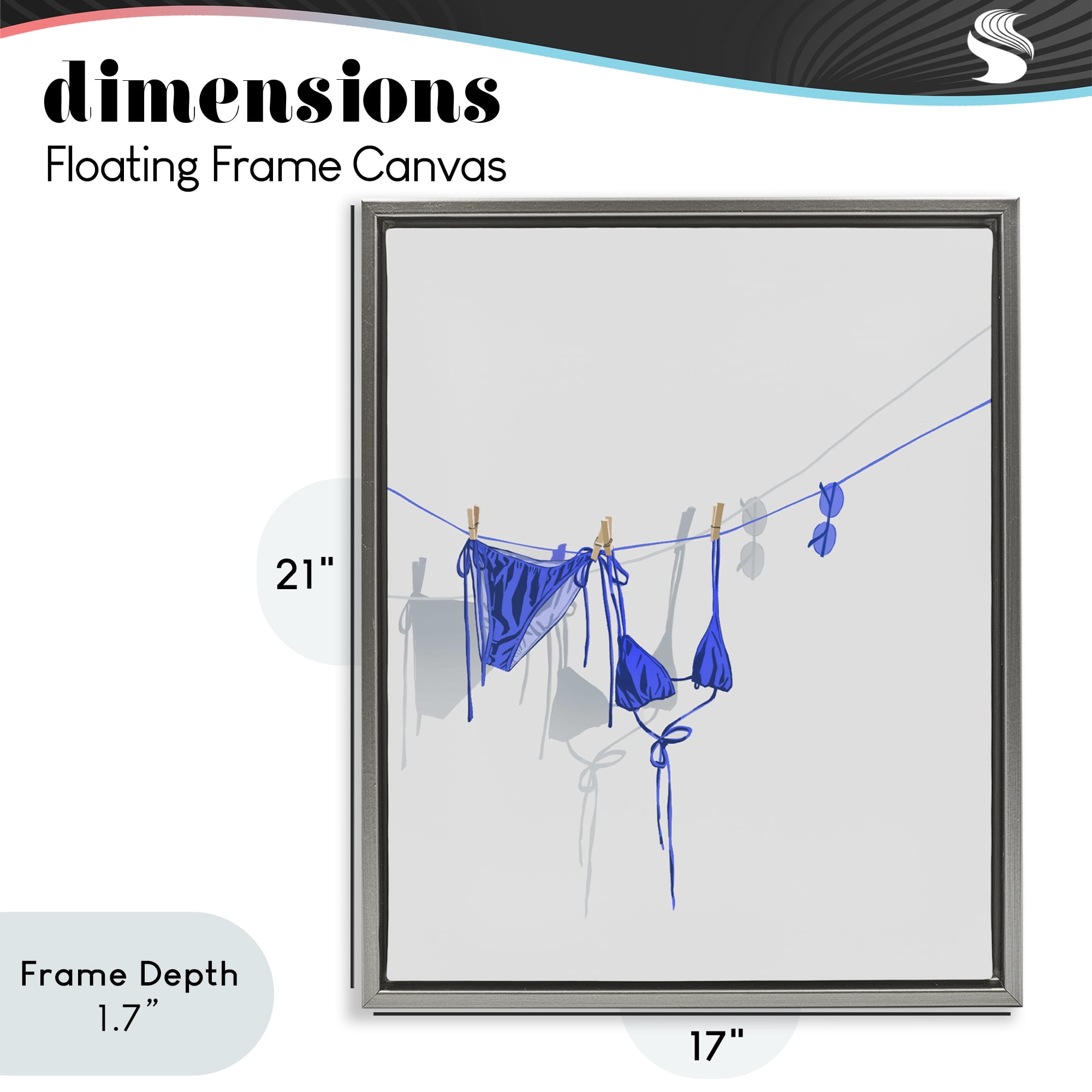 Stupell Industries Blue Bikini on Clothesline Gray Framed Floater Canvas Wall Art, design by Ziwei Li
