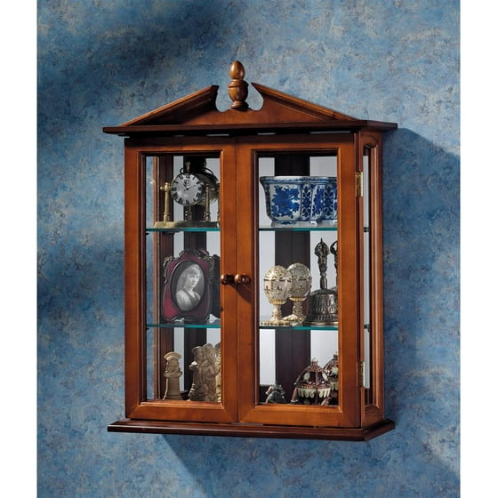 Amesbury Manor Hardwood Wall Curio Cabinet Mahogany Finish