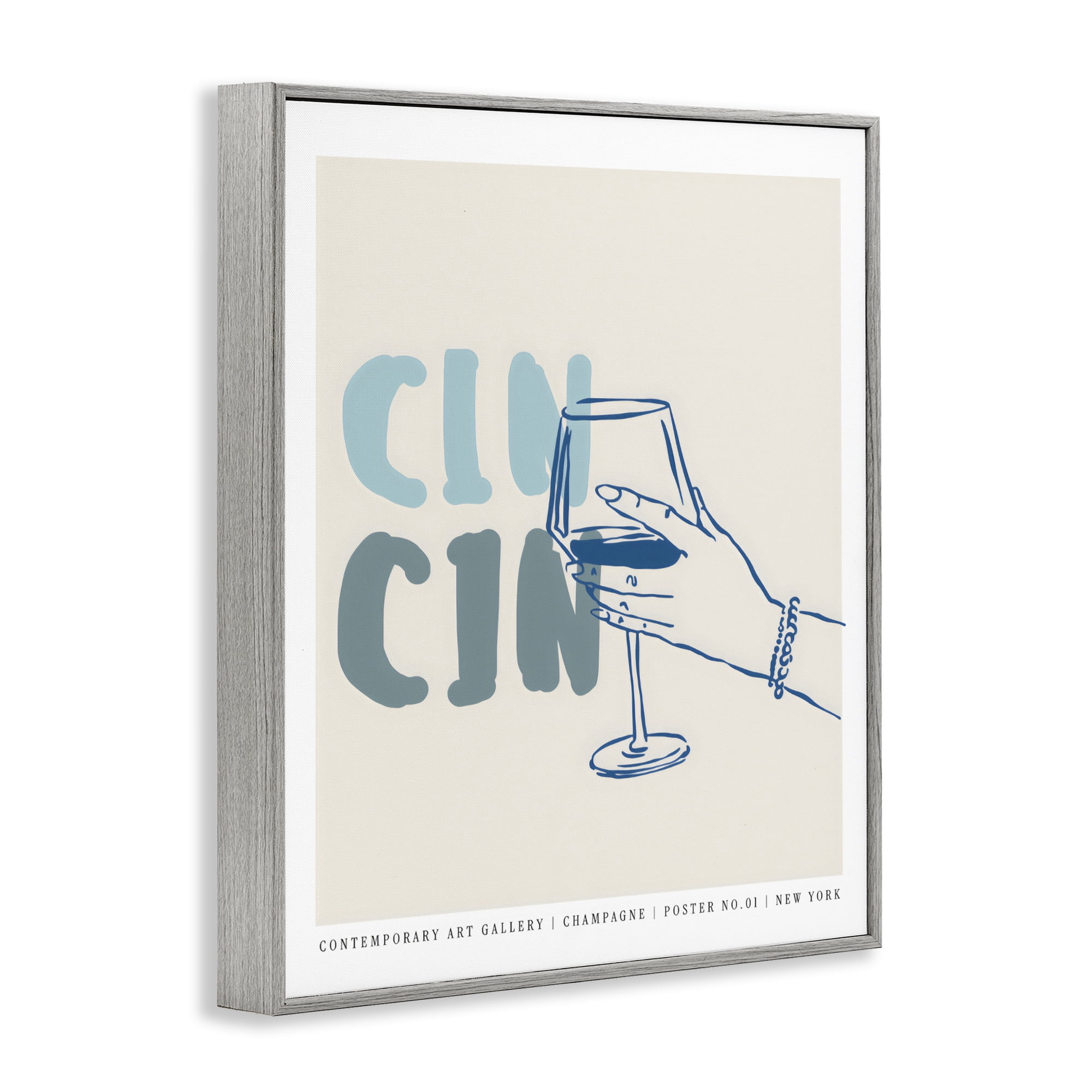 Stupell Industries Cin Cin Blue Champagne Toast Gray Framed Giclee Art, design by The Prints Vibe