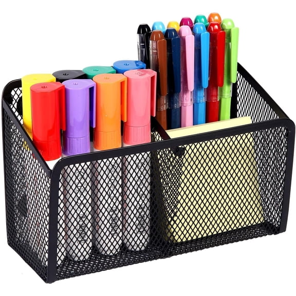Magnetic Pencil Holder - Extra Strong Magnets Mesh Marker Holder Perfect for Whiteboard, Refrigerator and Locker Accessories (2 Baskets, 1 Pack Black)