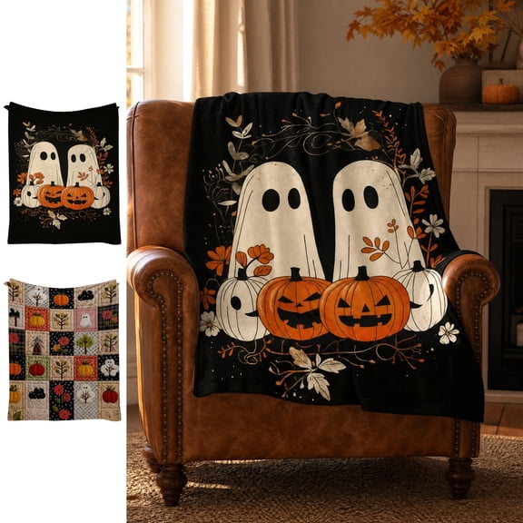Halloween Fleece Throw Blanket Ghost Pumpkin Print Soft Cozy Warm Lightweight for Sofa Bed Fall Home Decor by MPOISVA