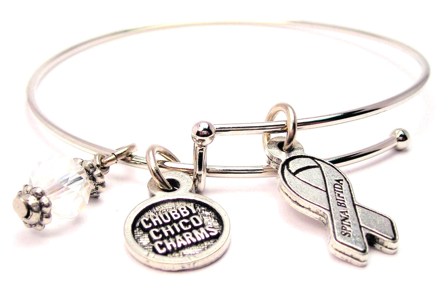 Spina Bifida Awareness Ribbon Bangle Bracelet, Fits 7.5